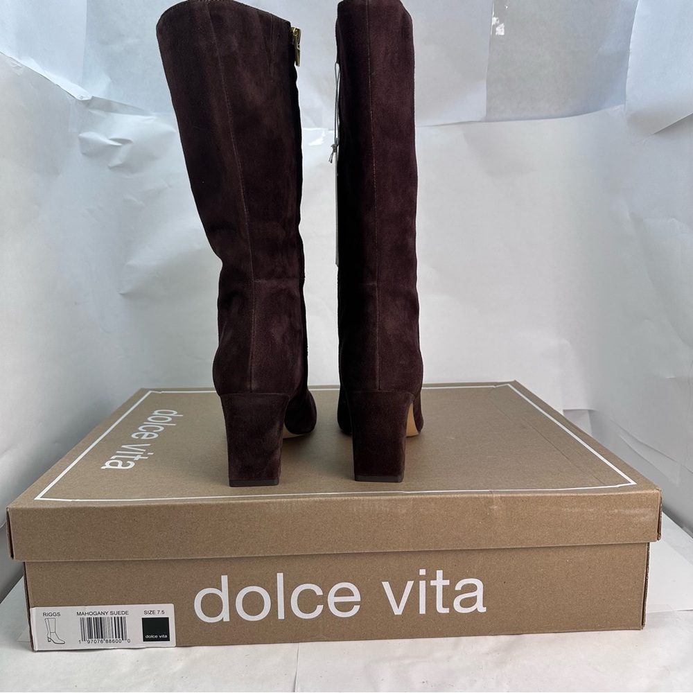 Dolce Vita Riggs Boot in Mahogany suede leather high heeled mid calf brown - Picture 5 of 6